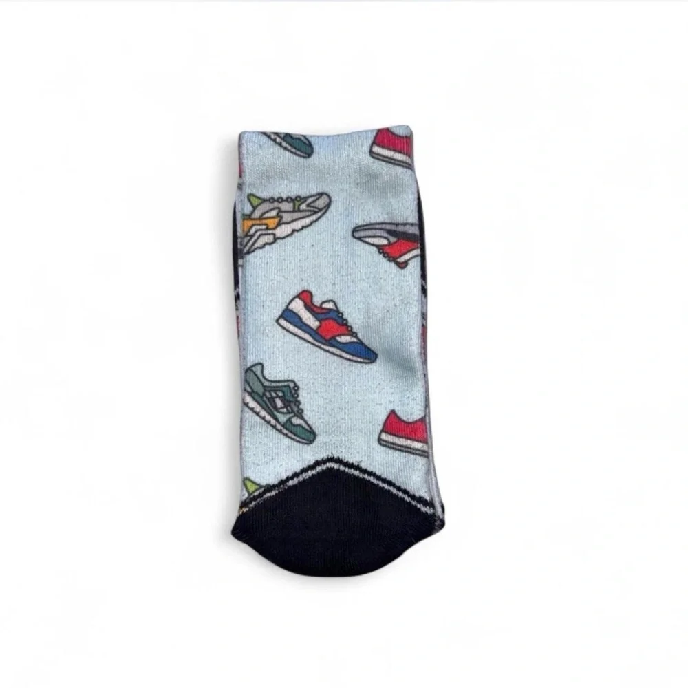 FEAT Blanket Blend Crew Socks - Light Blue Sneaker Print - Size Large